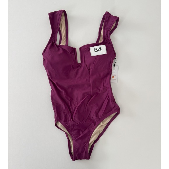 Shade‎ & Shore One Piece Swimsuit Square Neck Cap Sleeve Plum Purple S - Picture 9 of 10
